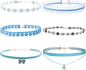 Nova&Aria Chokers Set For Women Heart Choker Necklaces Flower Pendant Velvet Cute Pink Turquoise Blue White Black Choker Necklace Christmas Colorful Lace Chokers