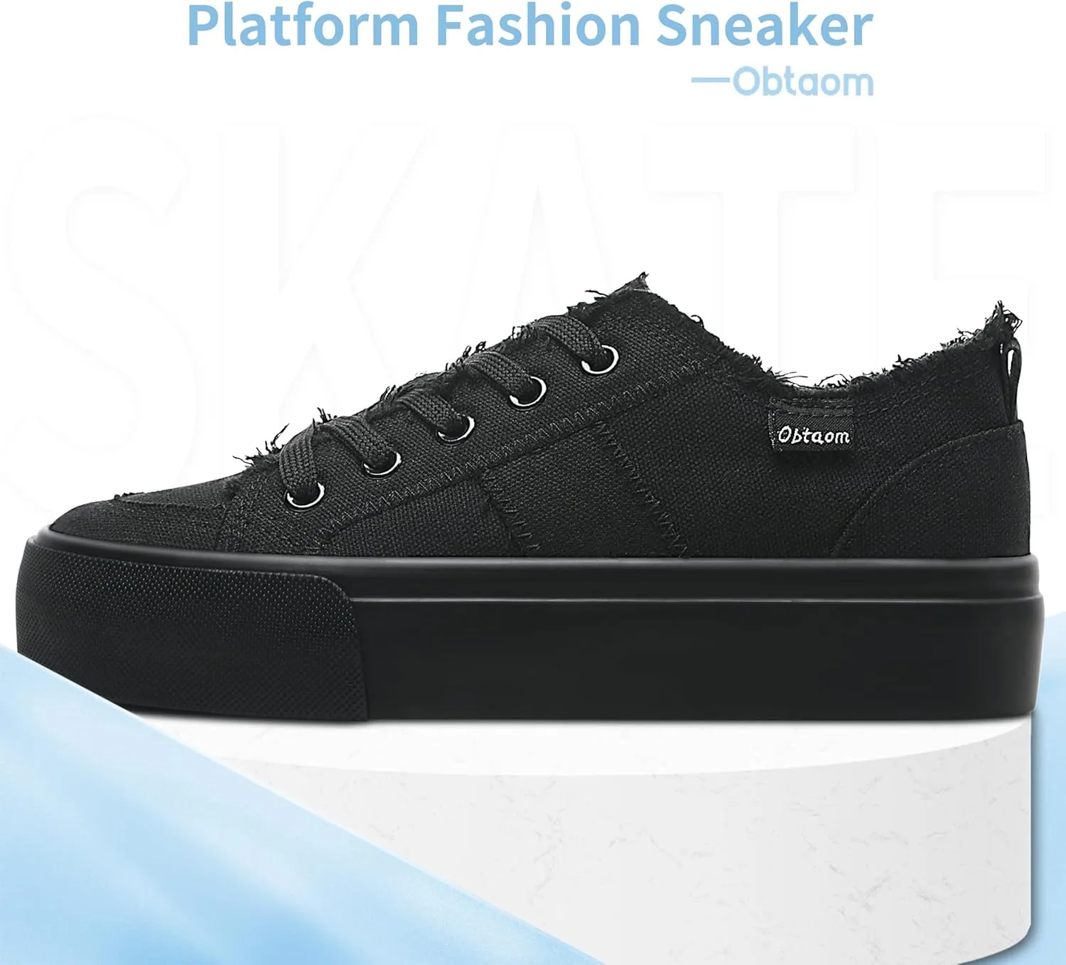 Obtaom Women Platform Canvas Sneakers White Comfort Play Fashion Sneakers Casual Lift Platform Lace Up Shoes Cute Low Top Walking Shoes for Lady