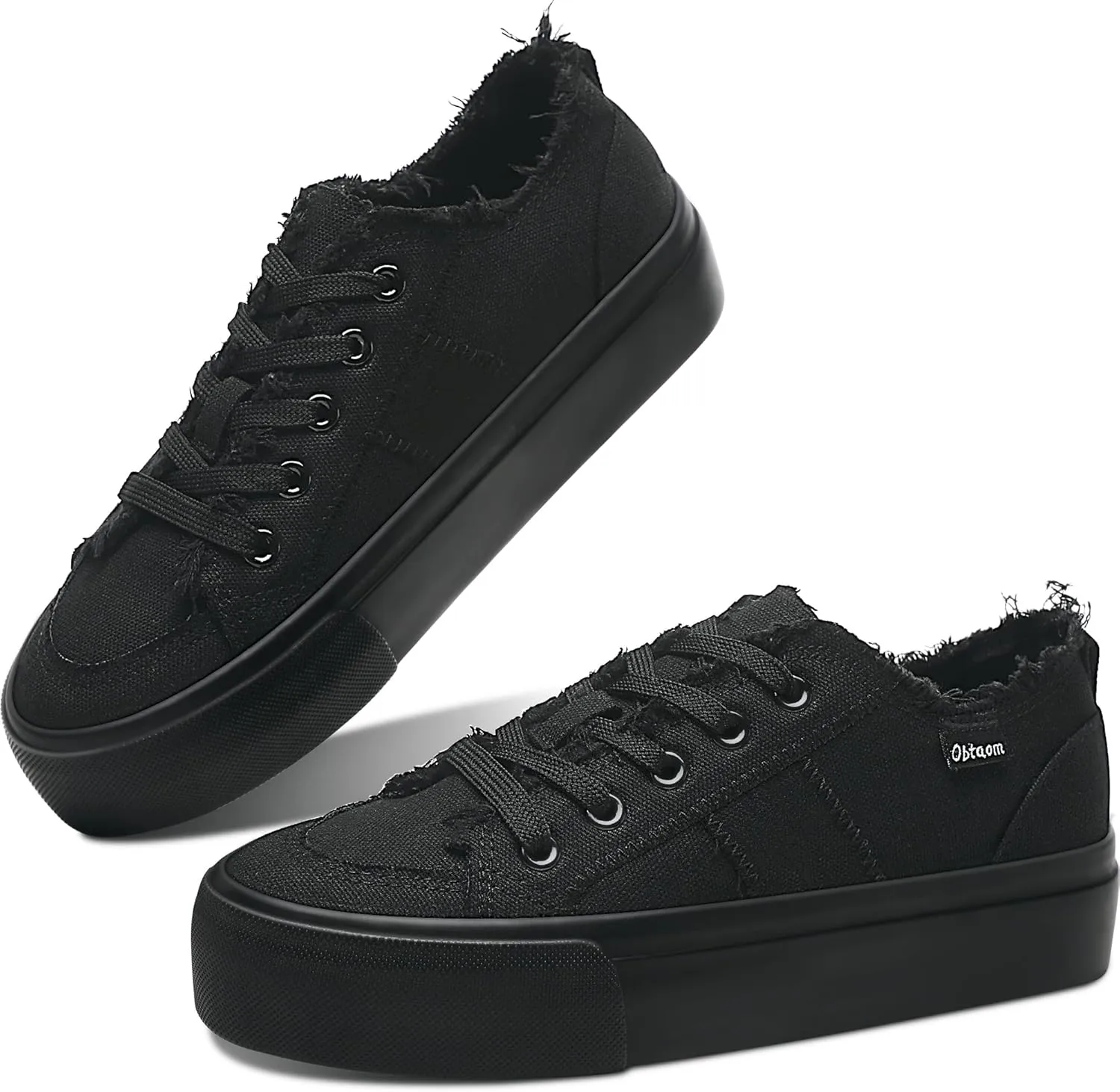 Obtaom Women Platform Canvas Sneakers White Comfort Play Fashion Sneakers Casual Lift Platform Lace Up Shoes Cute Low Top Walking Shoes for Lady