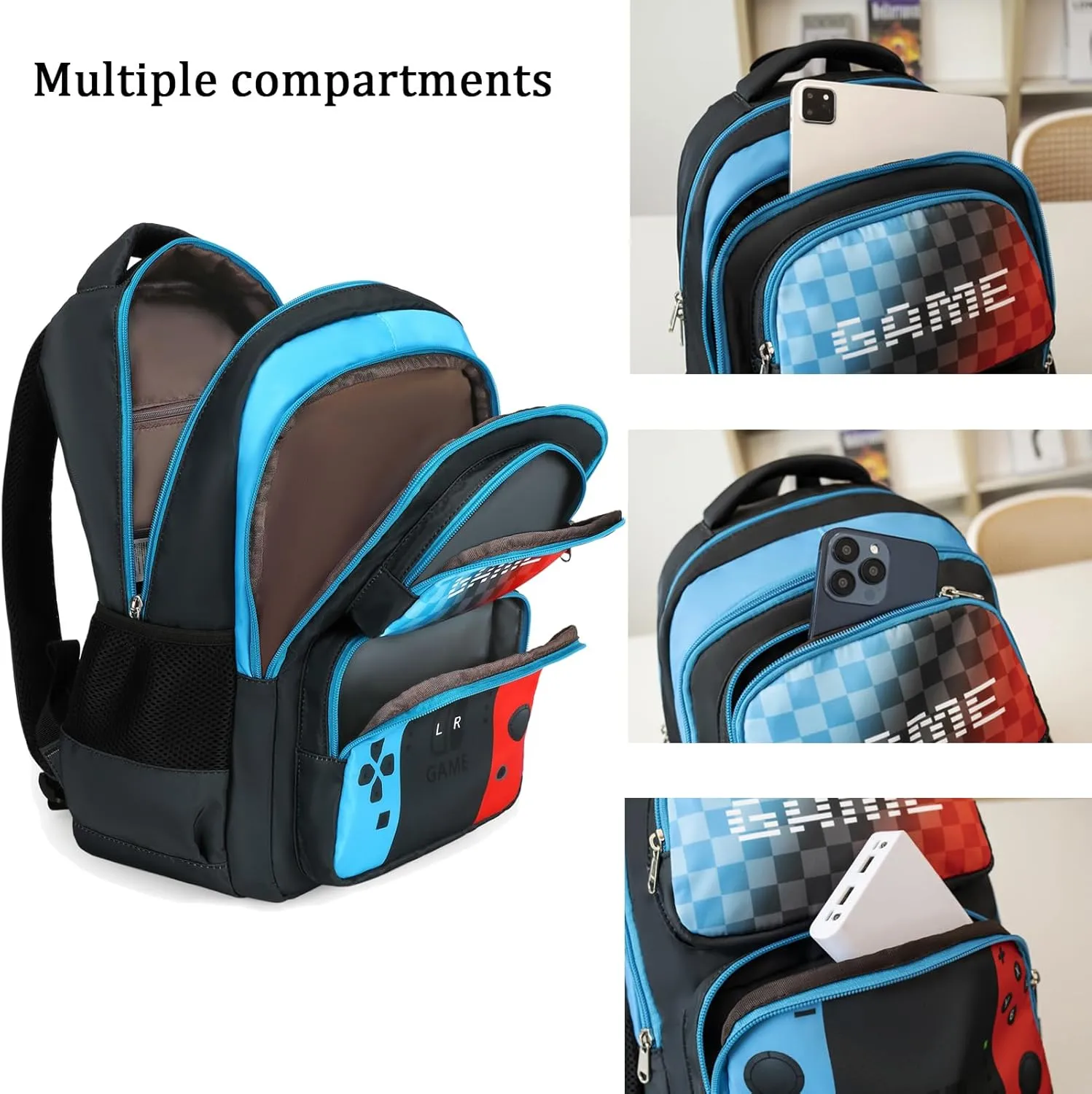 Octsky Boys School Backpack Elementary Middle Kids Bookbag Daypack Travel Back Pack 17 Inches,Game Blue