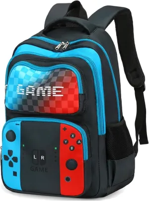 Octsky Boys School Backpack Elementary Middle Kids Bookbag Daypack Travel Back Pack 17 Inches,Game Blue