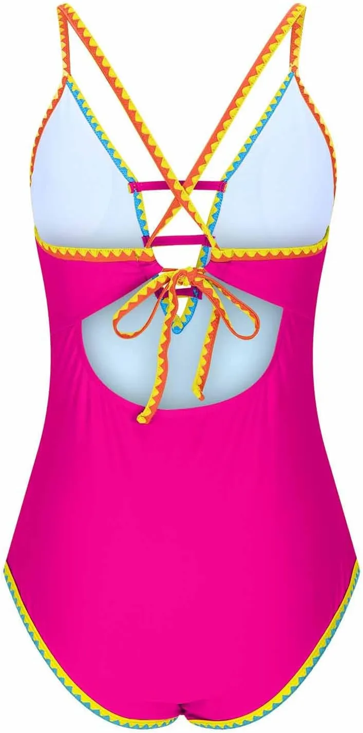 One Piece Swimsuit for Women Tummy Control Deep V Neck Bathing Suit Back Tie Swim Suits 2025 Summer