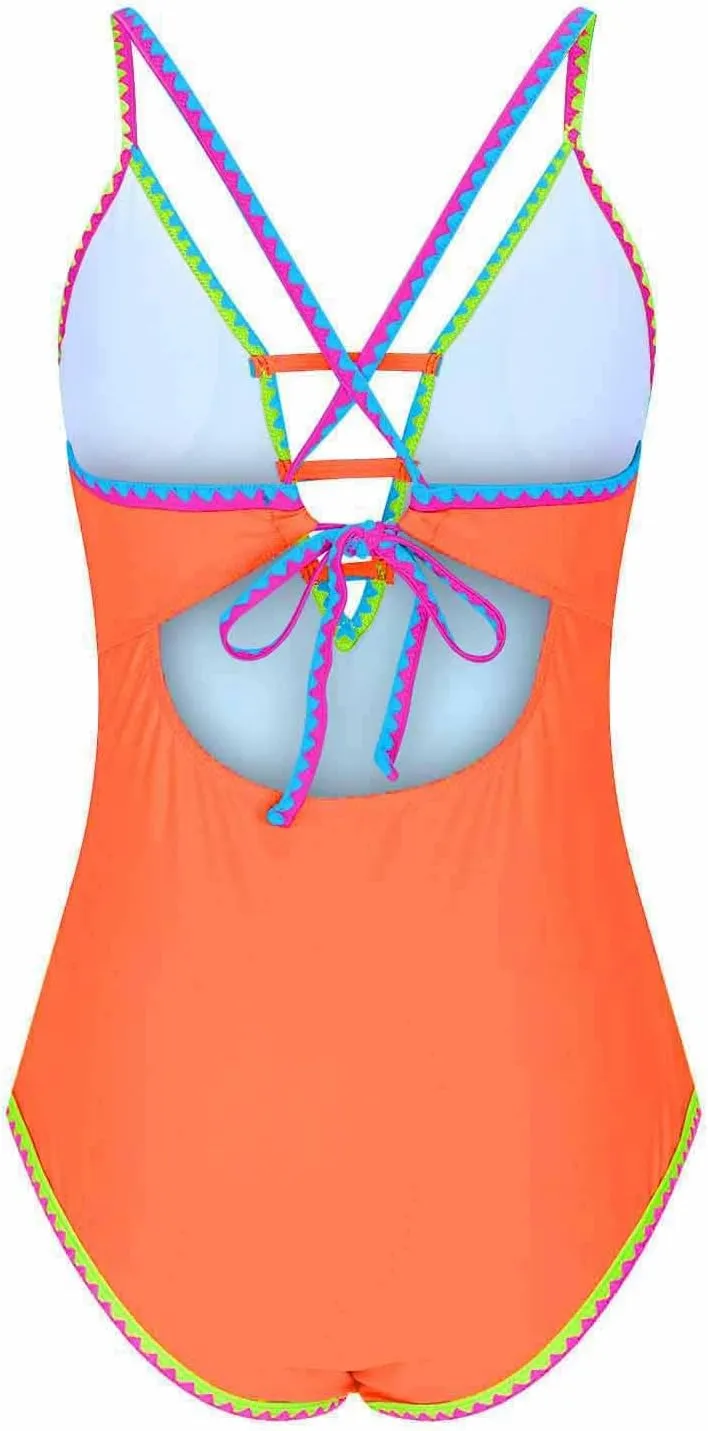 One Piece Swimsuit for Women Tummy Control Deep V Neck Bathing Suit Back Tie Swim Suits 2025 Summer
