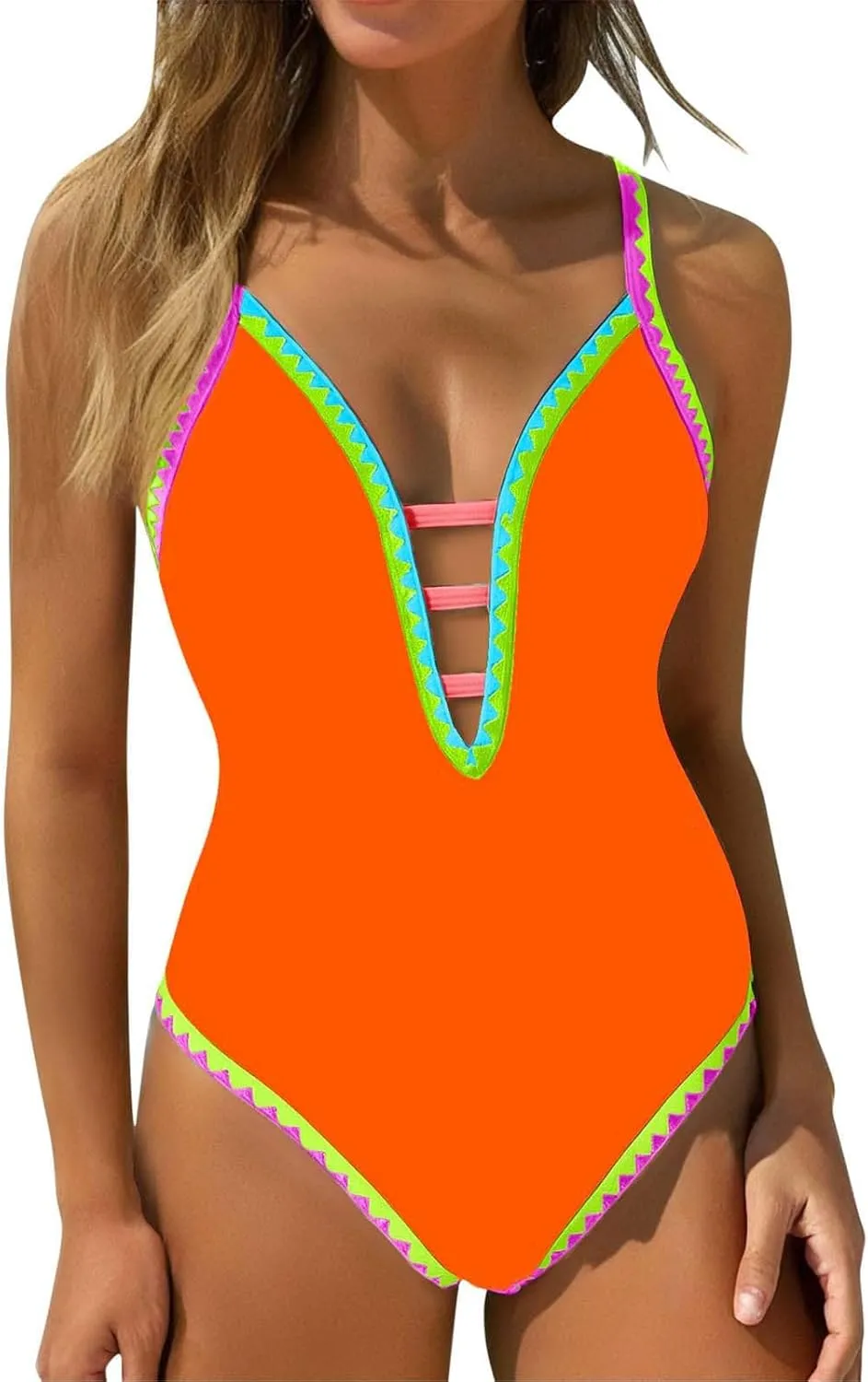 One Piece Swimsuit for Women Tummy Control Deep V Neck Bathing Suit Back Tie Swim Suits 2025 Summer
