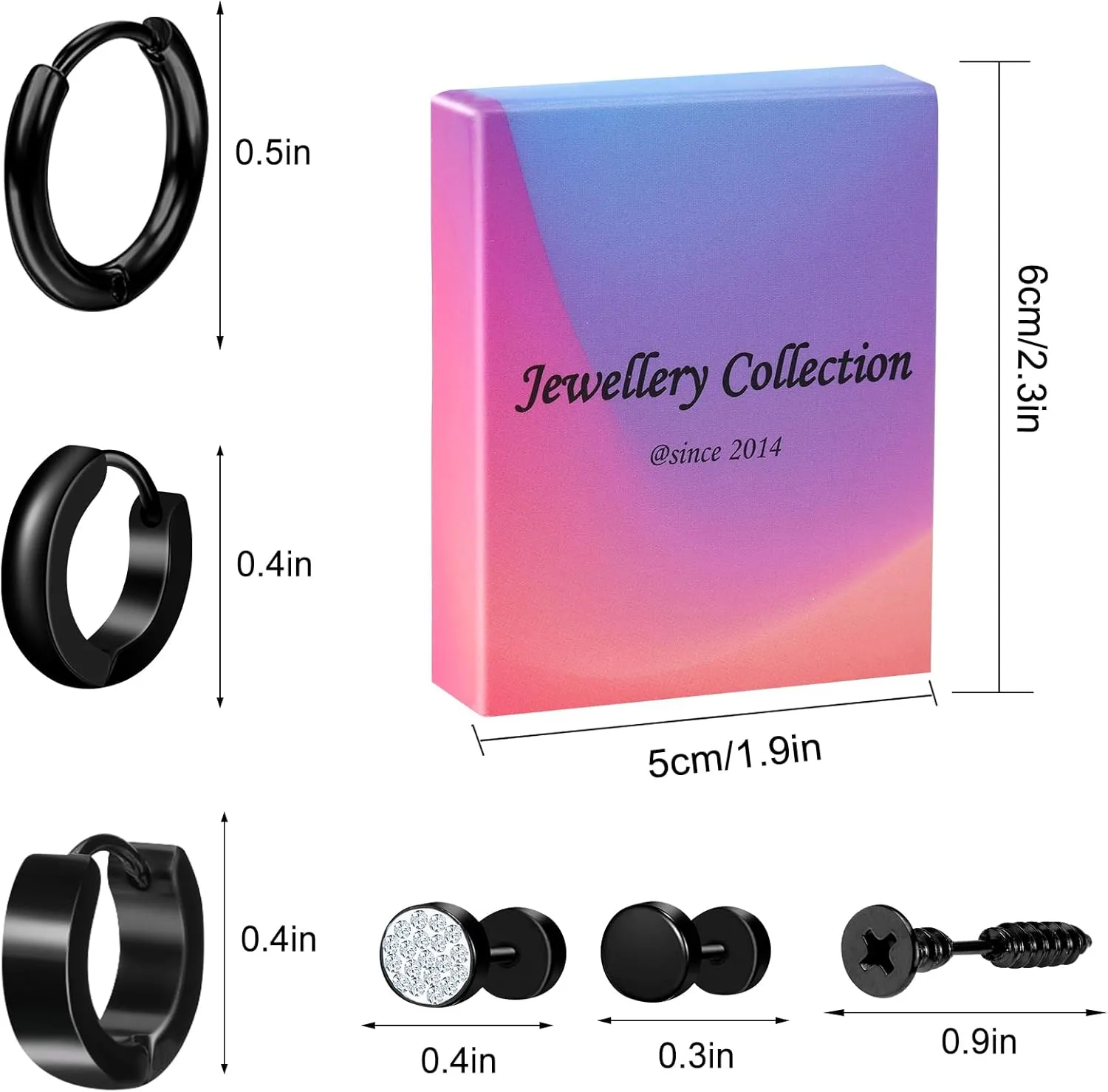 ONESING 12/18 Pcs Mens Earrings Black Earrings for Men Stainless Steel Earrings Piercing Jewelry Stud Hoop Punk Earrings Set