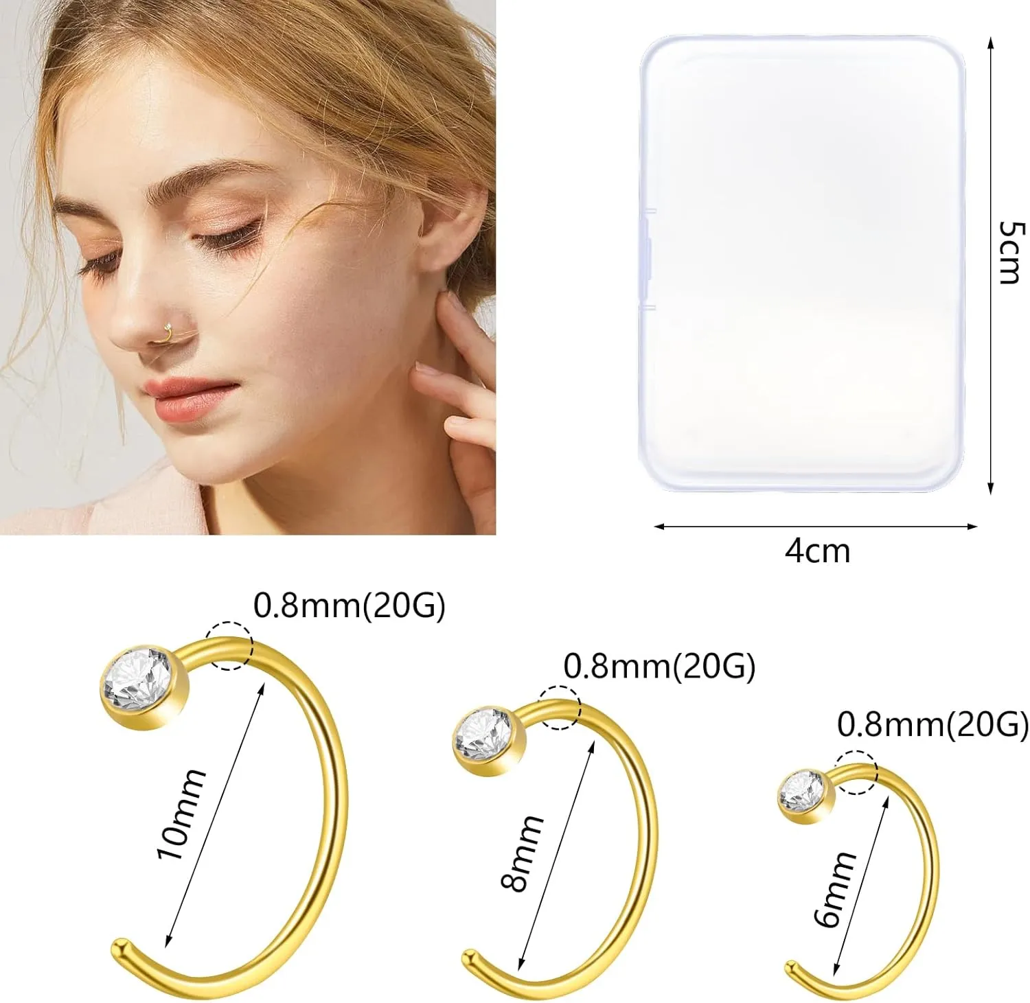 ONESING 23-40 Pcs Gold Nose Rings & Studs - 18G & 20G Nose Piercing Jewelry - L Shape, Hoop & Screw Body Jewelry for Women & Men