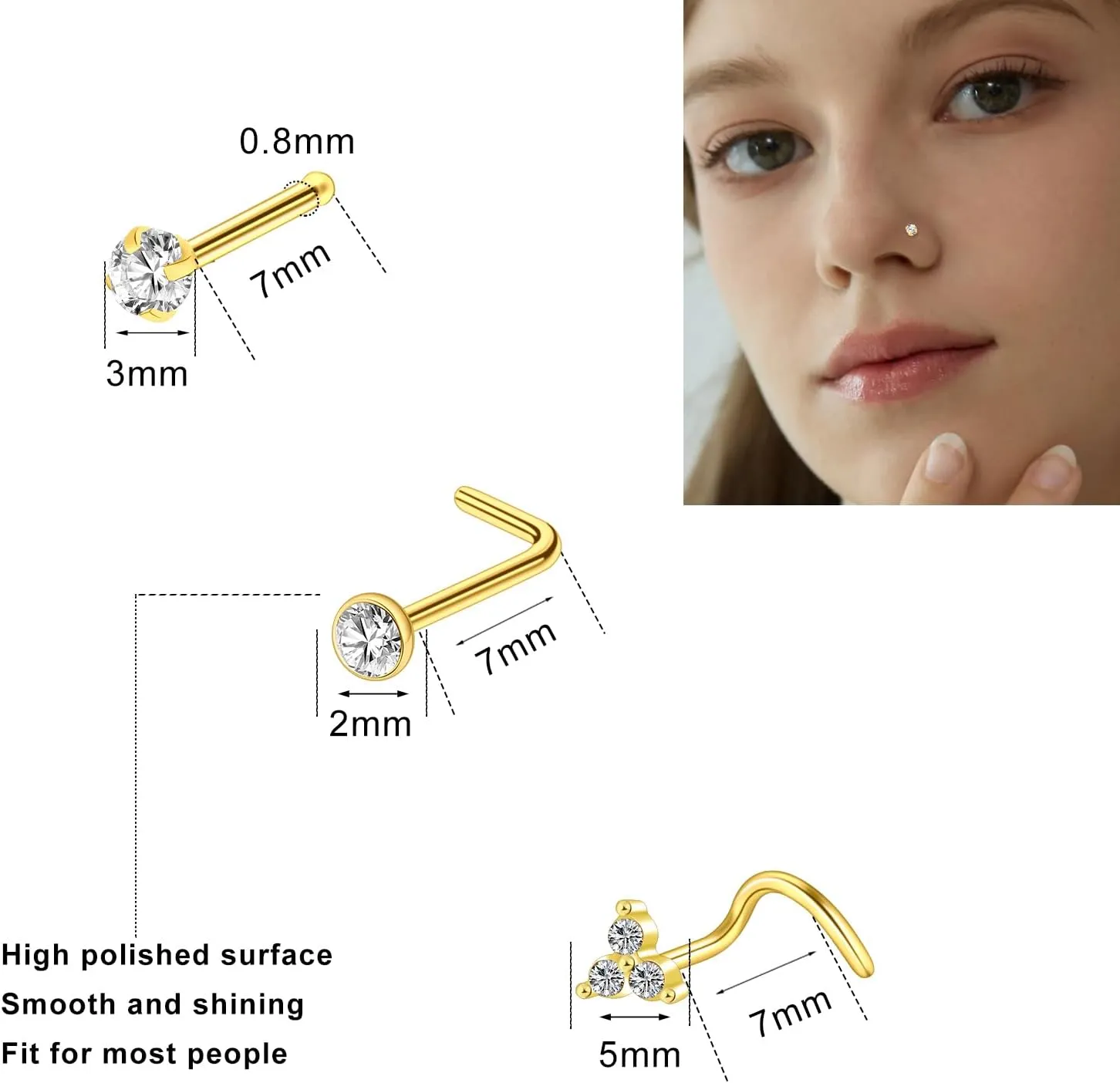 ONESING 23-40 Pcs Gold Nose Rings & Studs - 18G & 20G Nose Piercing Jewelry - L Shape, Hoop & Screw Body Jewelry for Women & Men