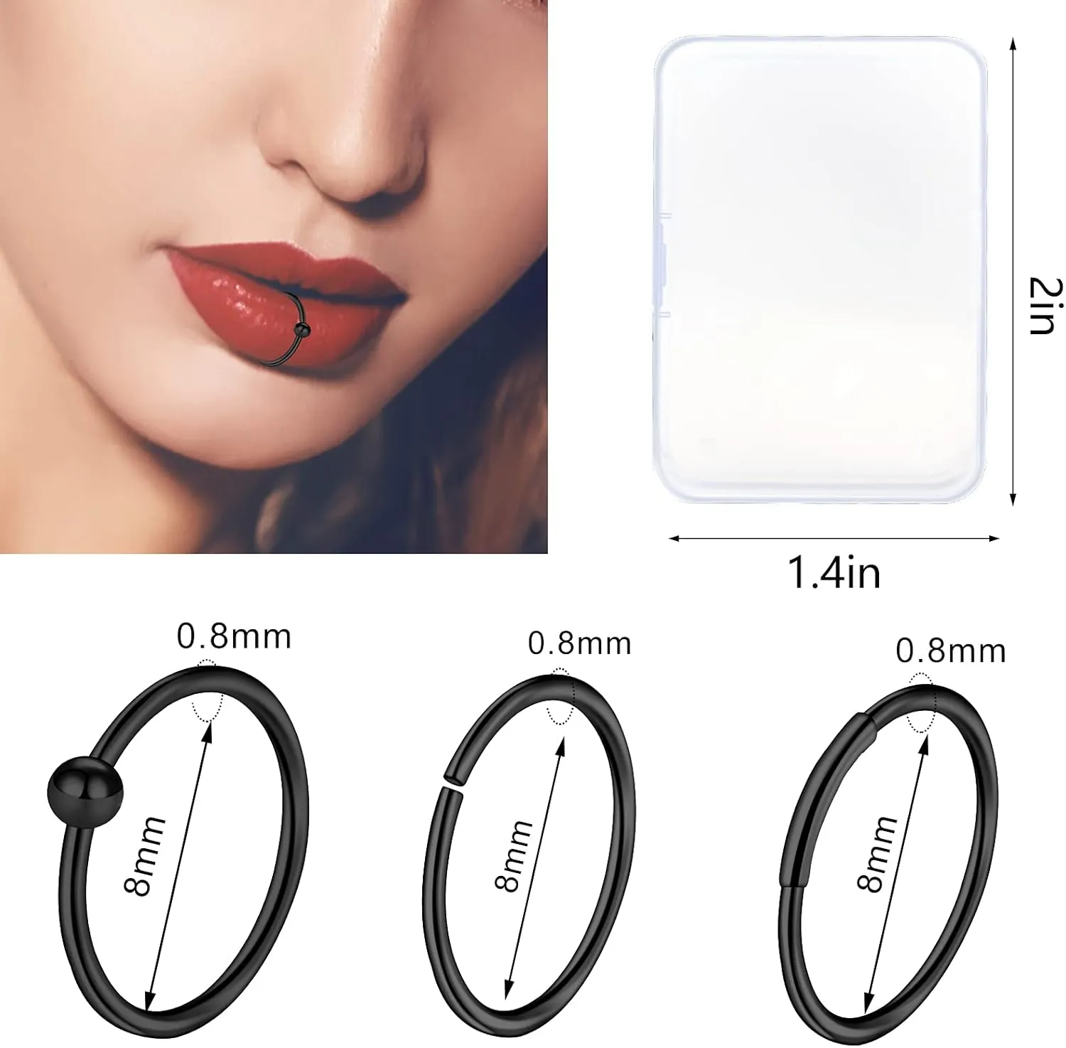 ONESING 9-40 Pcs Nose Rings - Hoops, Studs & L Shape - Hypoallergenic Stainless Steel Nose Piercings for Women & Men