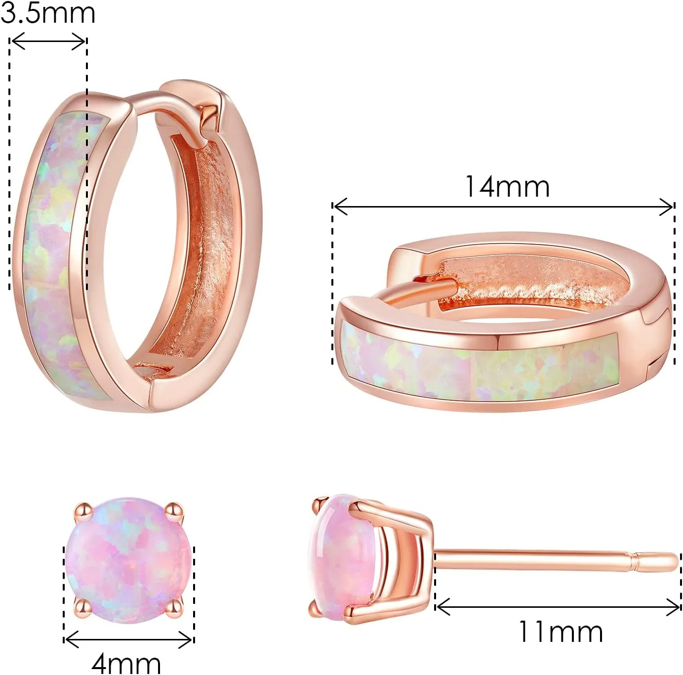 Opal Stud Huggie Hoop Earrings: Hypoallergenic 14K Gold/Silver/Rose Gold Plated Small Hoop Earrings for Women Sensitive Ears