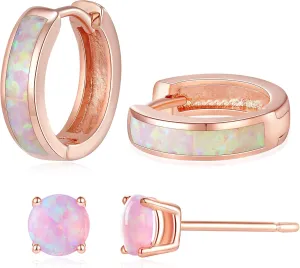 Opal Stud Huggie Hoop Earrings: Hypoallergenic 14K Gold/Silver/Rose Gold Plated Small Hoop Earrings for Women Sensitive Ears