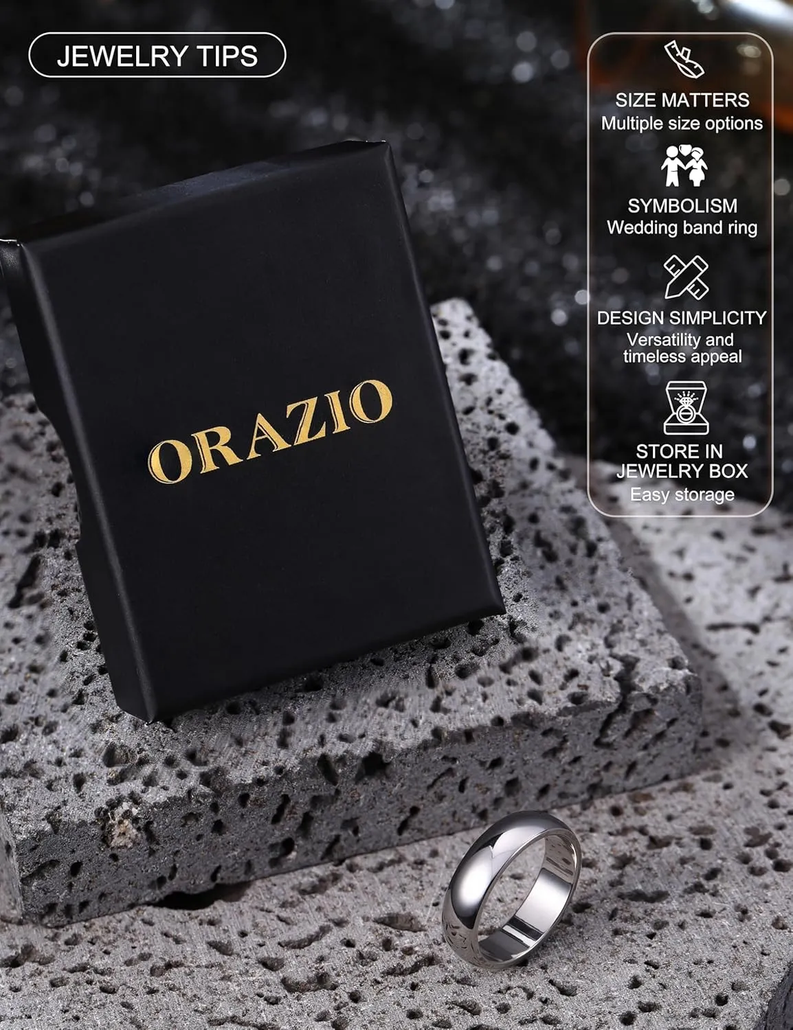 ORAZIO Stainless Steel Rings for Men Women 6MM 8MM Wedding Band Rings Silver/Black/Gold Domed High Polished Basic Wedding Bands Comfort Fit Size 6-14