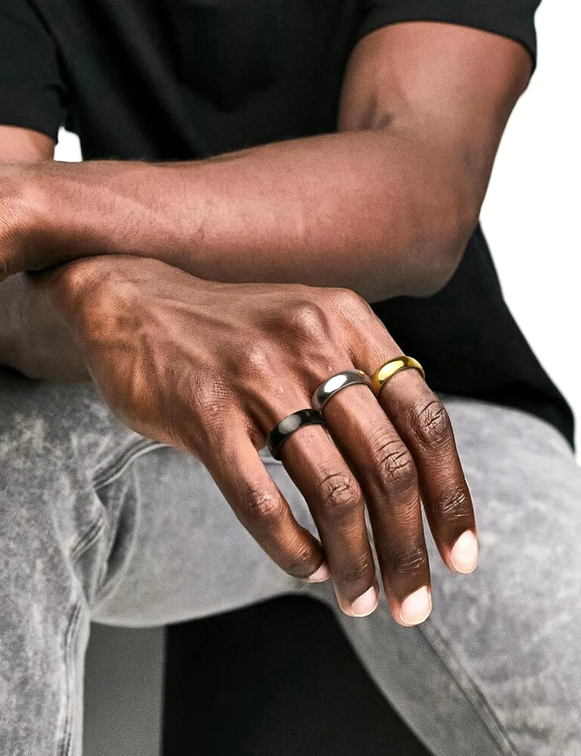 ORAZIO Stainless Steel Rings for Men Women 6MM 8MM Wedding Band Rings Silver/Black/Gold Domed High Polished Basic Wedding Bands Comfort Fit Size 6-14