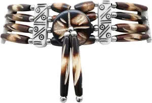 outROAR Gear American Indian Style Bone Choker Necklace, 4 Row Brown/White Striped Traditional Hairpipe Beads, Unisex Adjustable