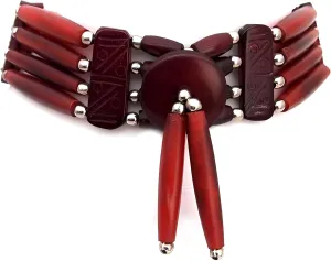outROAR Gear American Indian Style Bone Choker Necklace, 4 Row Burgundy Red Traditional Hairpipe Beads, Unisex Adjustable