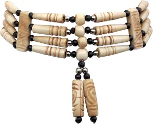 outROAR Gear American Indian Style Bone Choker Necklace, 4 Row Tan Traditional Hairpipe Beads, Unisex Adjustable