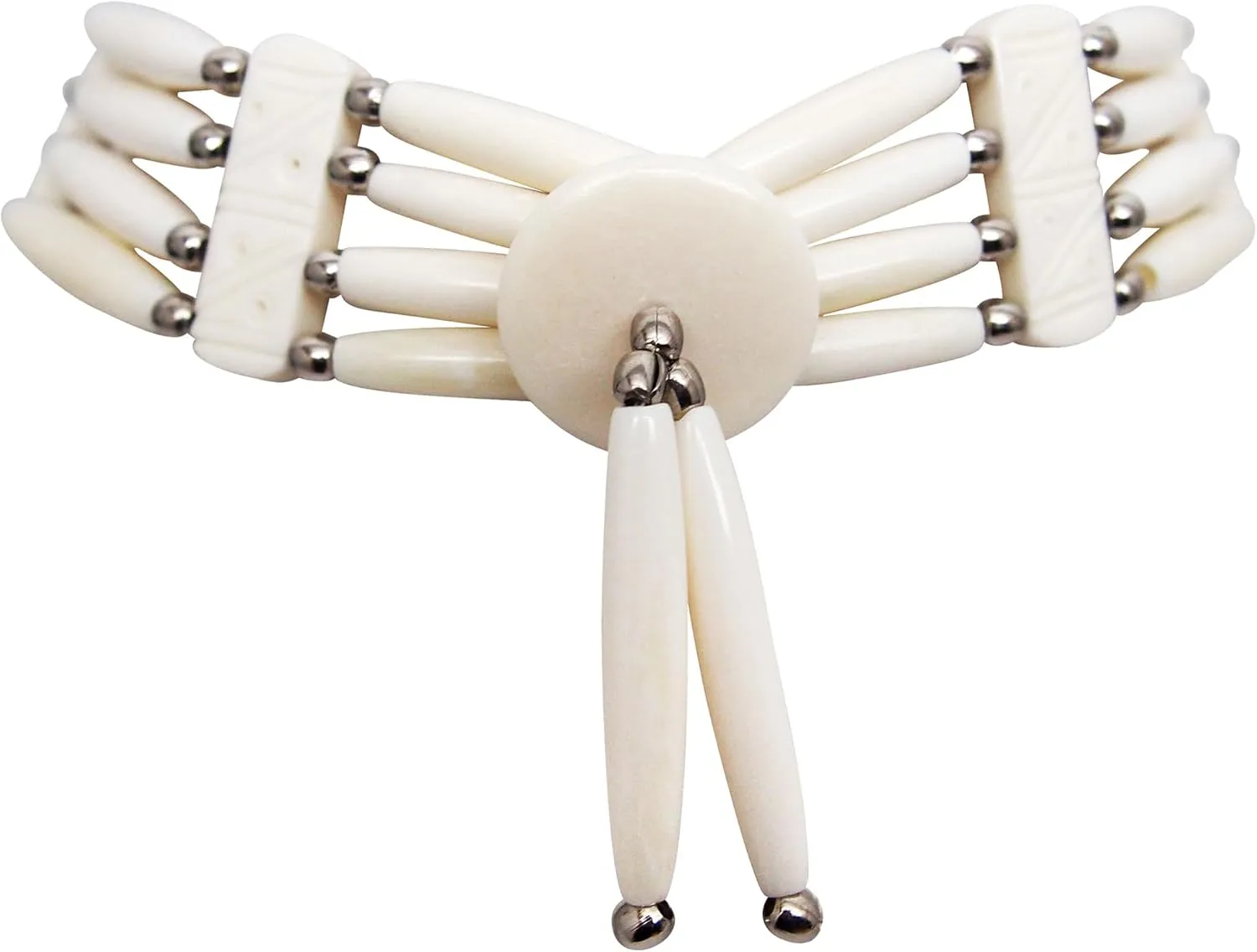 outROAR Gear American Indian Style Bone Choker Necklace, 4 Row White Traditional Hairpipe, Unisex Adjustable