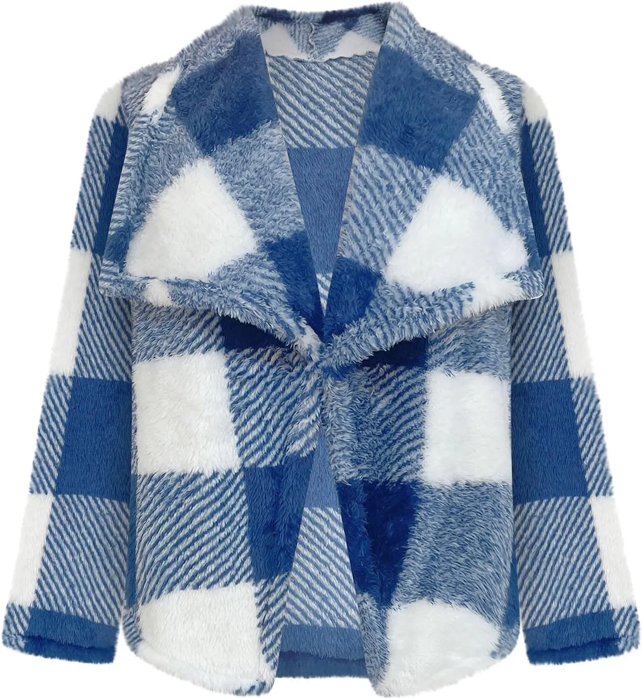 Pea Coats for Women Oversized Fleece Plaid Cardigan Long Sleeve Thermal Winter Jackets Casual Fit Outerwear