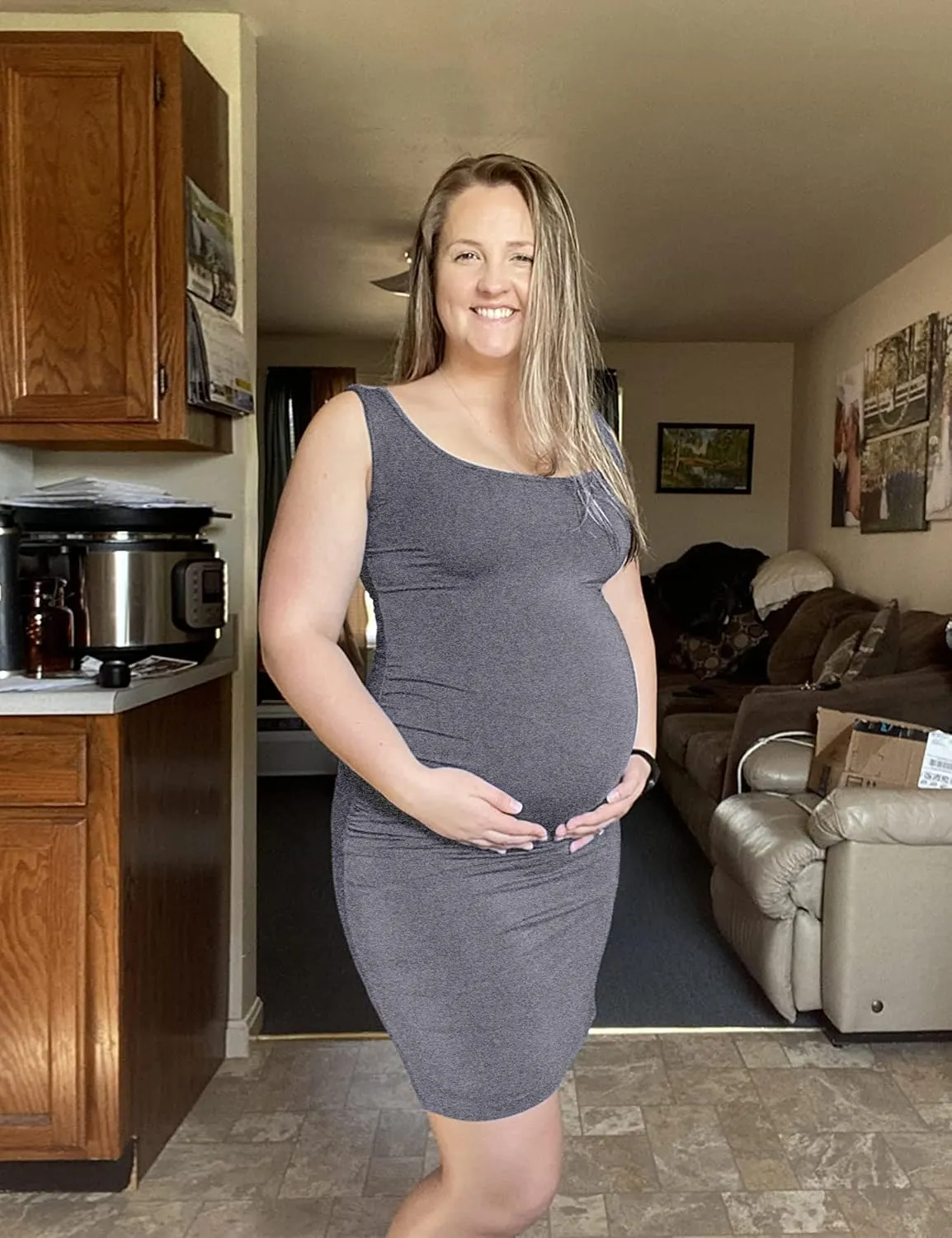 Peauty Side Ruch Maternity Tank Dress for Baby Shower/Maternity Casual Dress