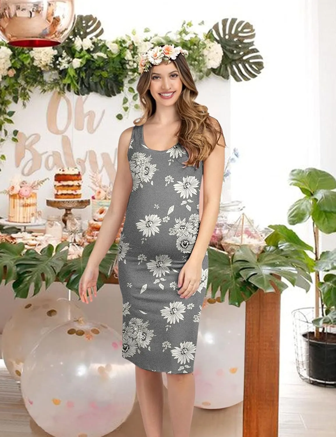 Peauty Side Ruch Maternity Tank Dress for Baby Shower/Maternity Casual Dress