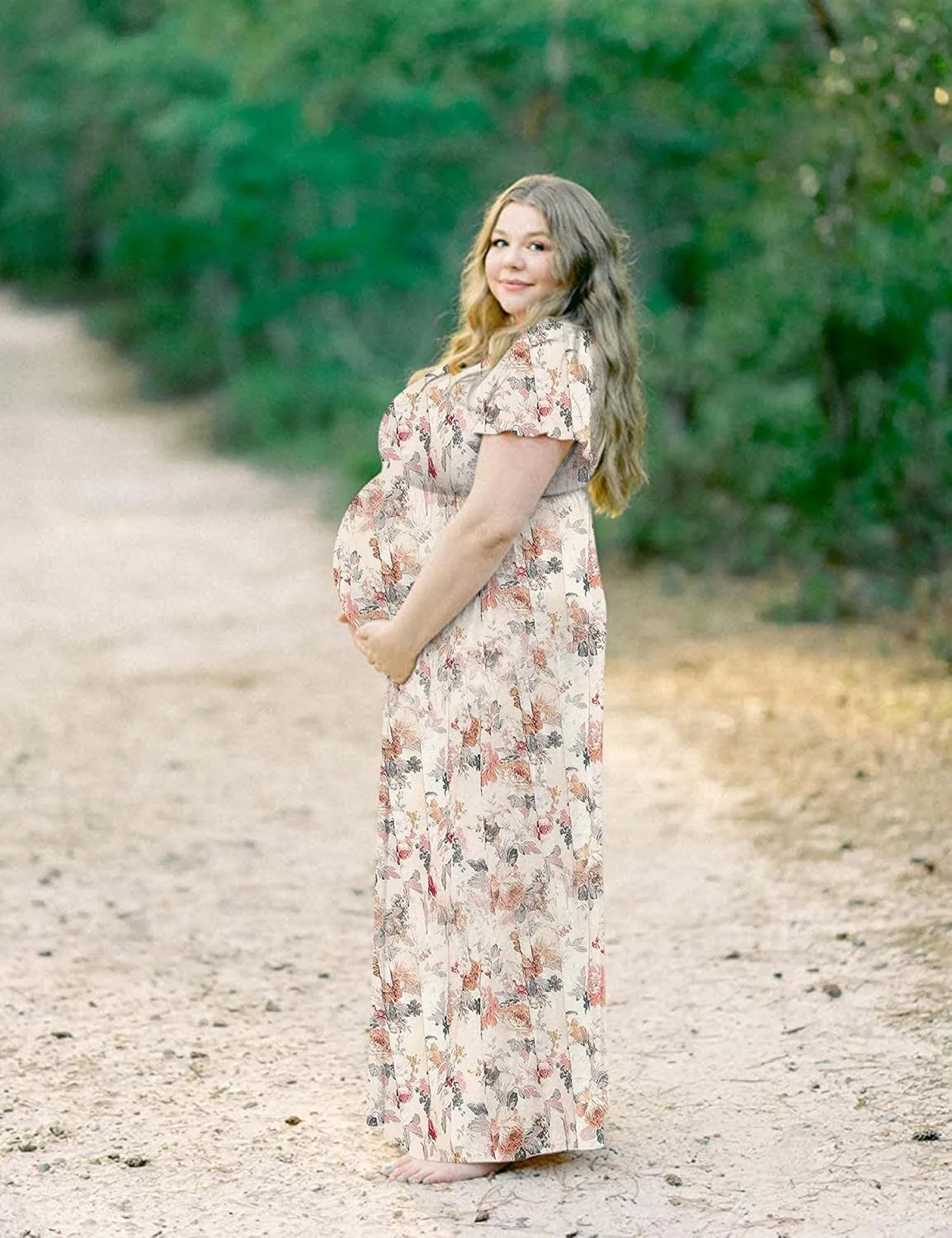 Peauty Summer Maternity Dresses for Women Maternity Photoshoot Dress with Decorative Button Baby Shower Dress