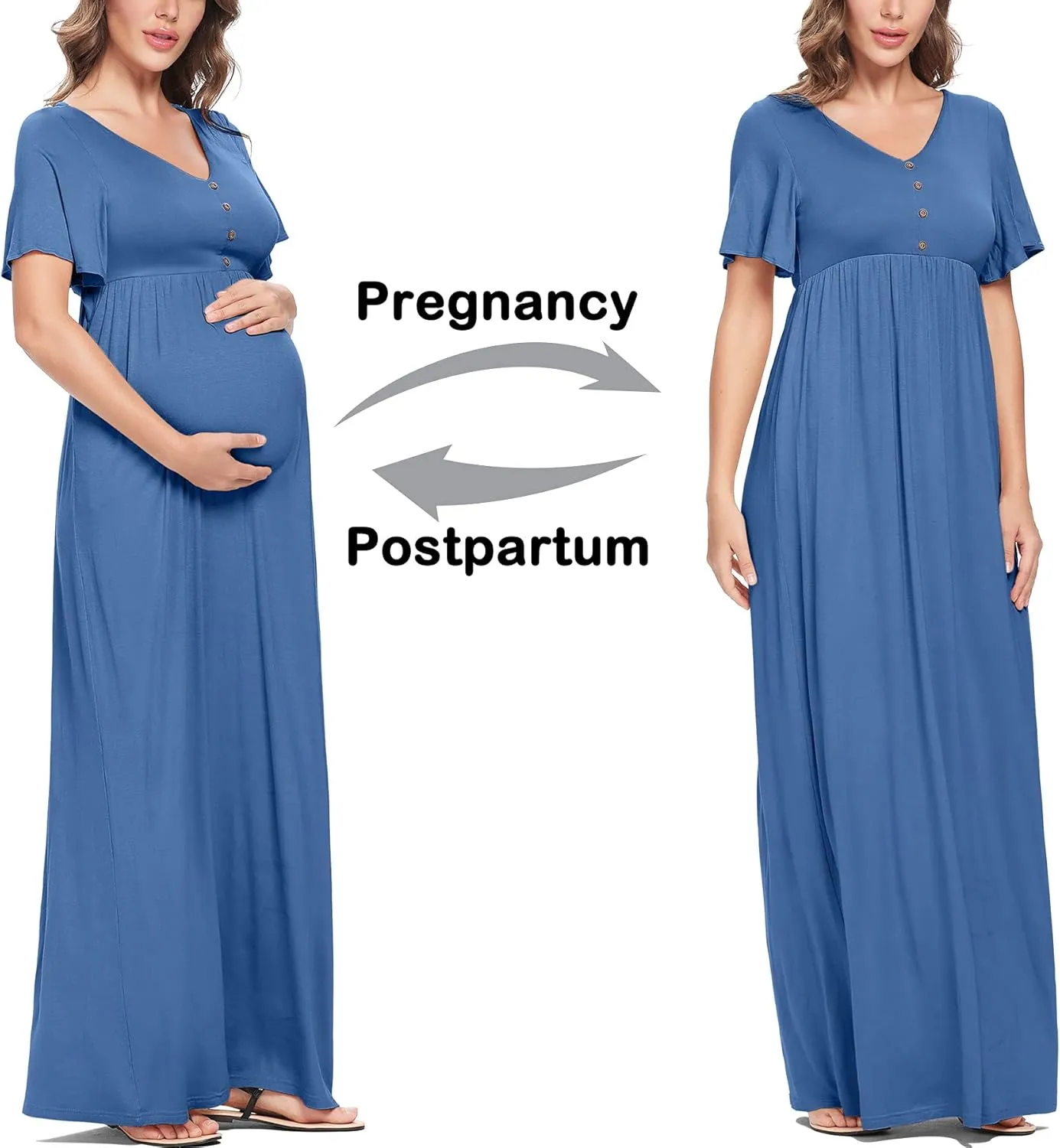 Peauty Summer Maternity Dresses for Women Maternity Photoshoot Dress with Decorative Button Baby Shower Dress