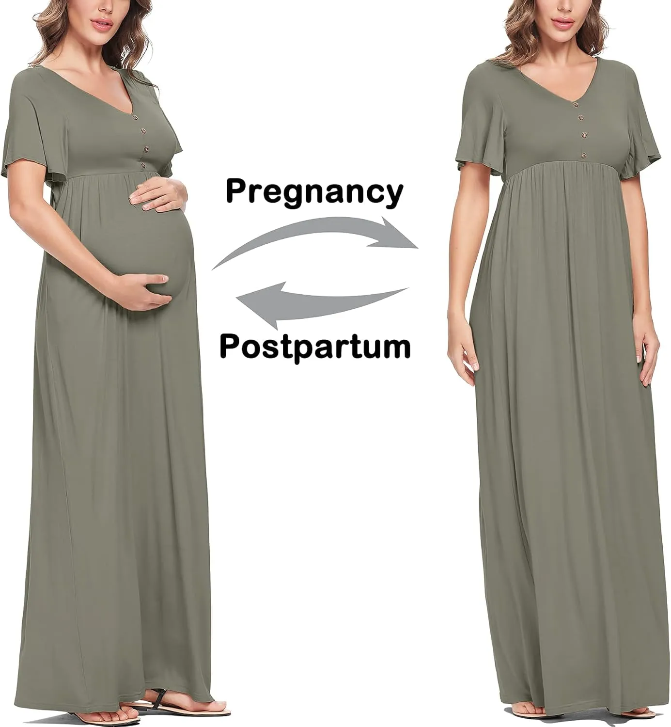 Peauty Summer Maternity Dresses for Women Maternity Photoshoot Dress with Decorative Button Baby Shower Dress