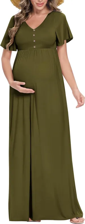 Peauty Summer Maternity Dresses for Women Maternity Photoshoot Dress with Decorative Button Baby Shower Dress