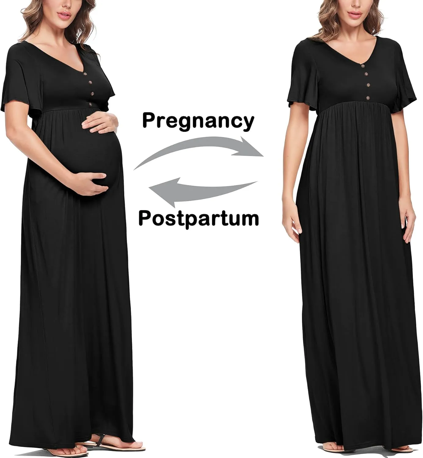 Peauty Summer Maternity Dresses for Women Maternity Photoshoot Dress with Decorative Button Baby Shower Dress