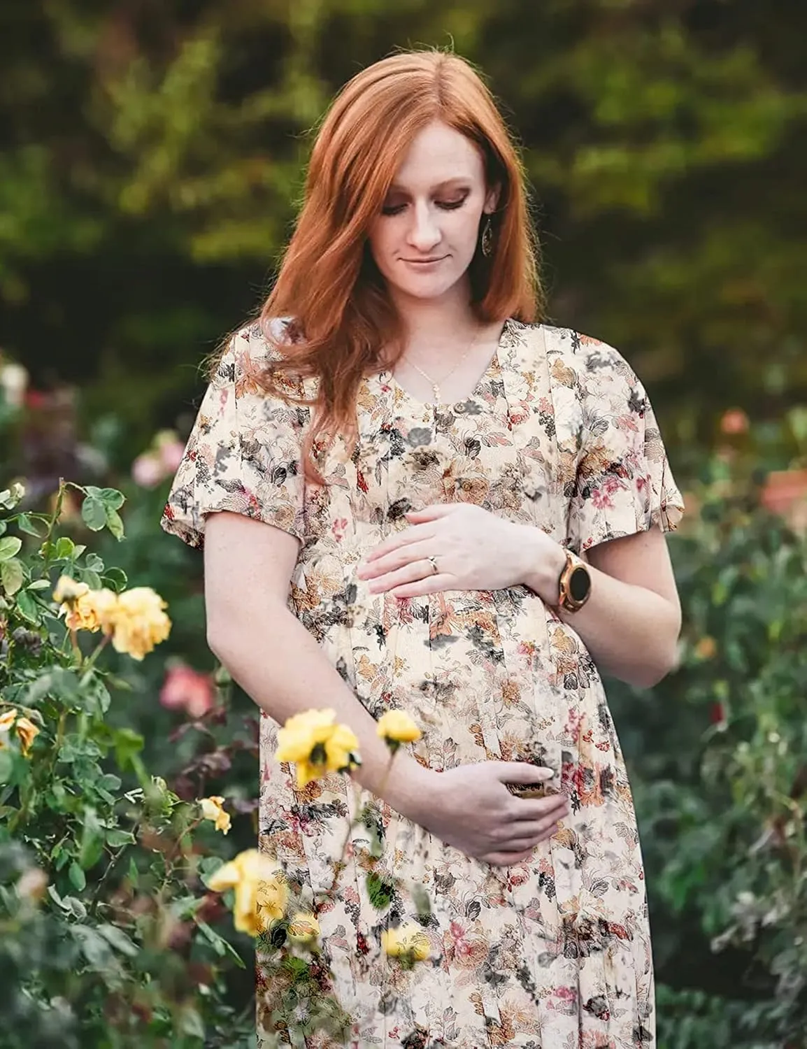 Peauty Summer Maternity Dresses for Women Maternity Photoshoot Dress with Decorative Button Baby Shower Dress