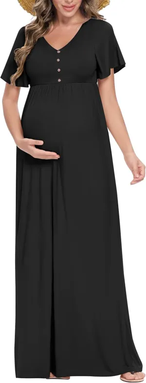 Peauty Summer Maternity Dresses for Women Maternity Photoshoot Dress with Decorative Button Baby Shower Dress