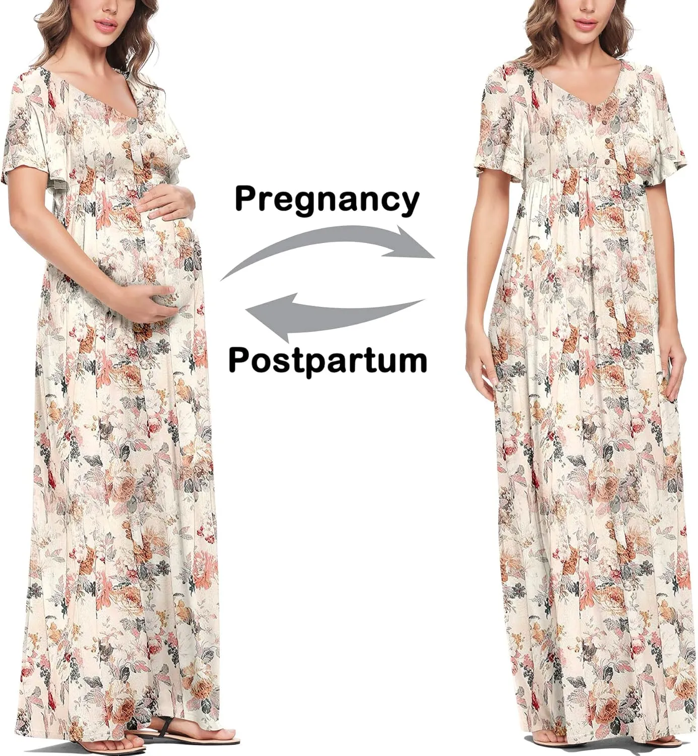 Peauty Summer Maternity Dresses for Women Maternity Photoshoot Dress with Decorative Button Baby Shower Dress