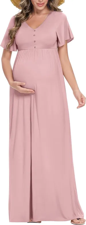 Peauty Summer Maternity Dresses for Women Maternity Photoshoot Dress with Decorative Button Baby Shower Dress