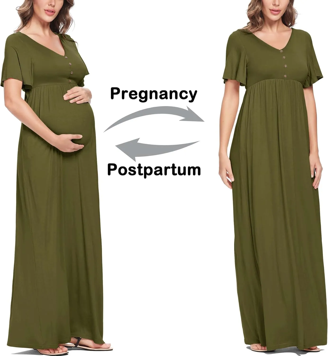 Peauty Summer Maternity Dresses for Women Maternity Photoshoot Dress with Decorative Button Baby Shower Dress