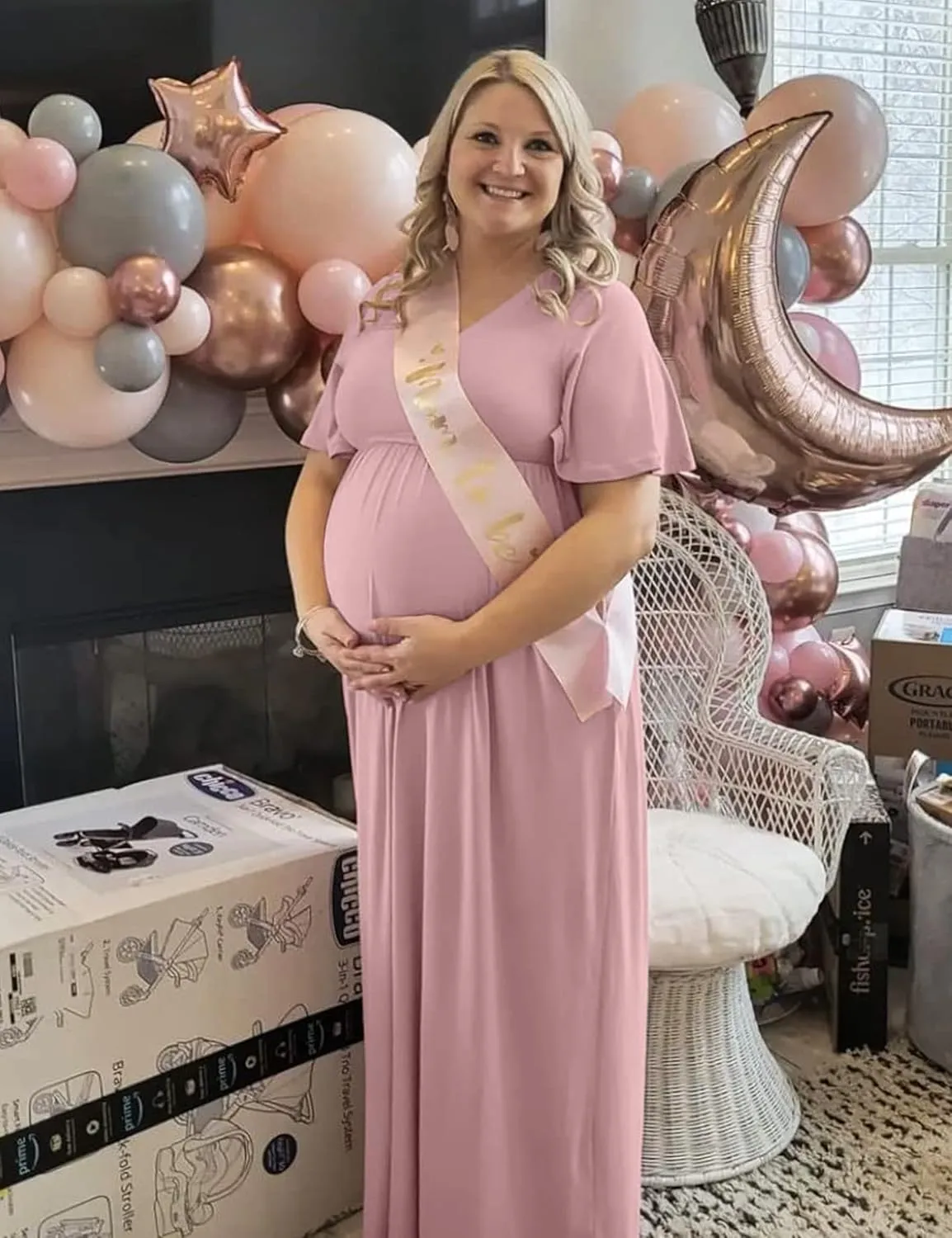 Peauty Summer Maternity Dresses for Women Maternity Photoshoot Dress with Decorative Button Baby Shower Dress
