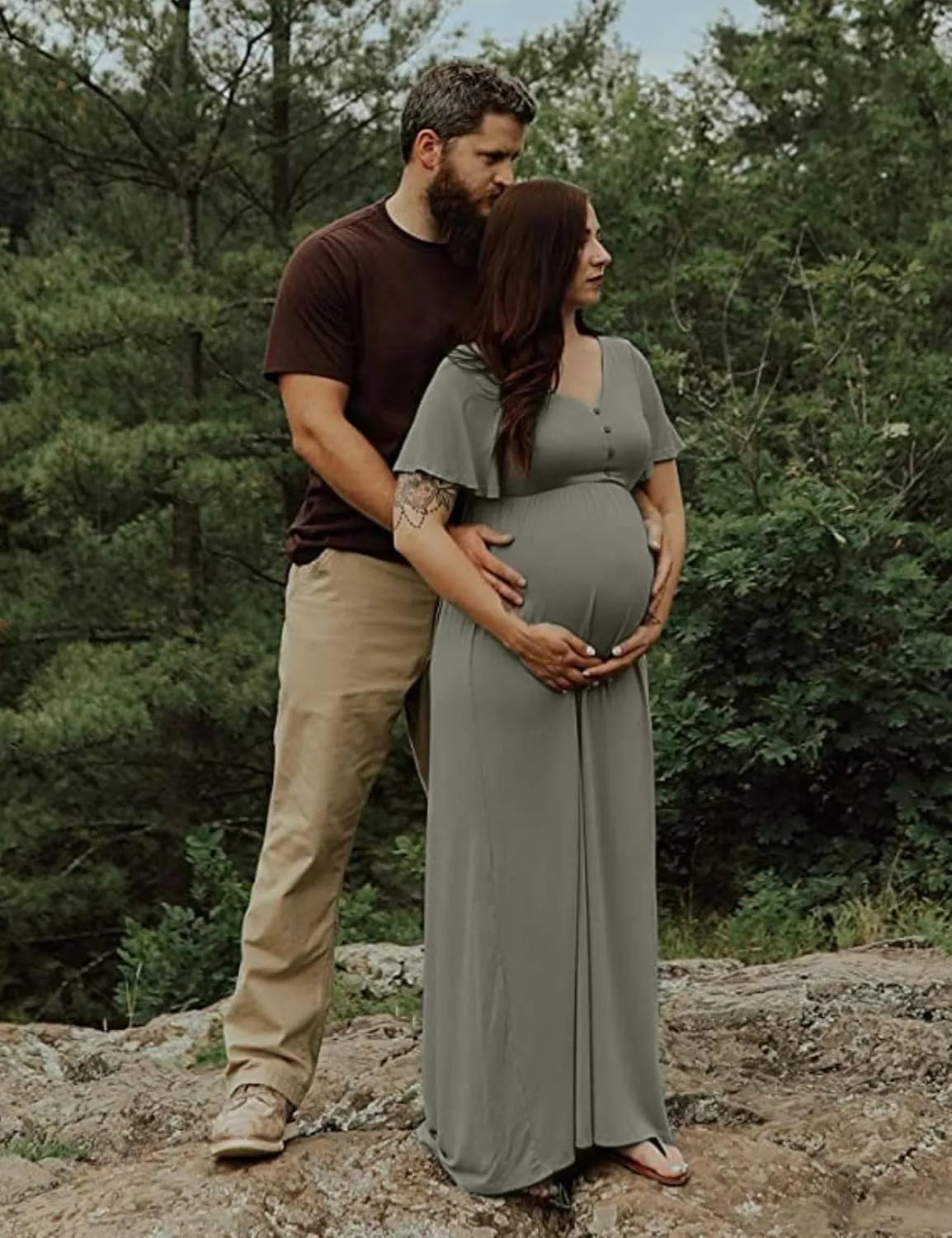 Peauty Summer Maternity Dresses for Women Maternity Photoshoot Dress with Decorative Button Baby Shower Dress