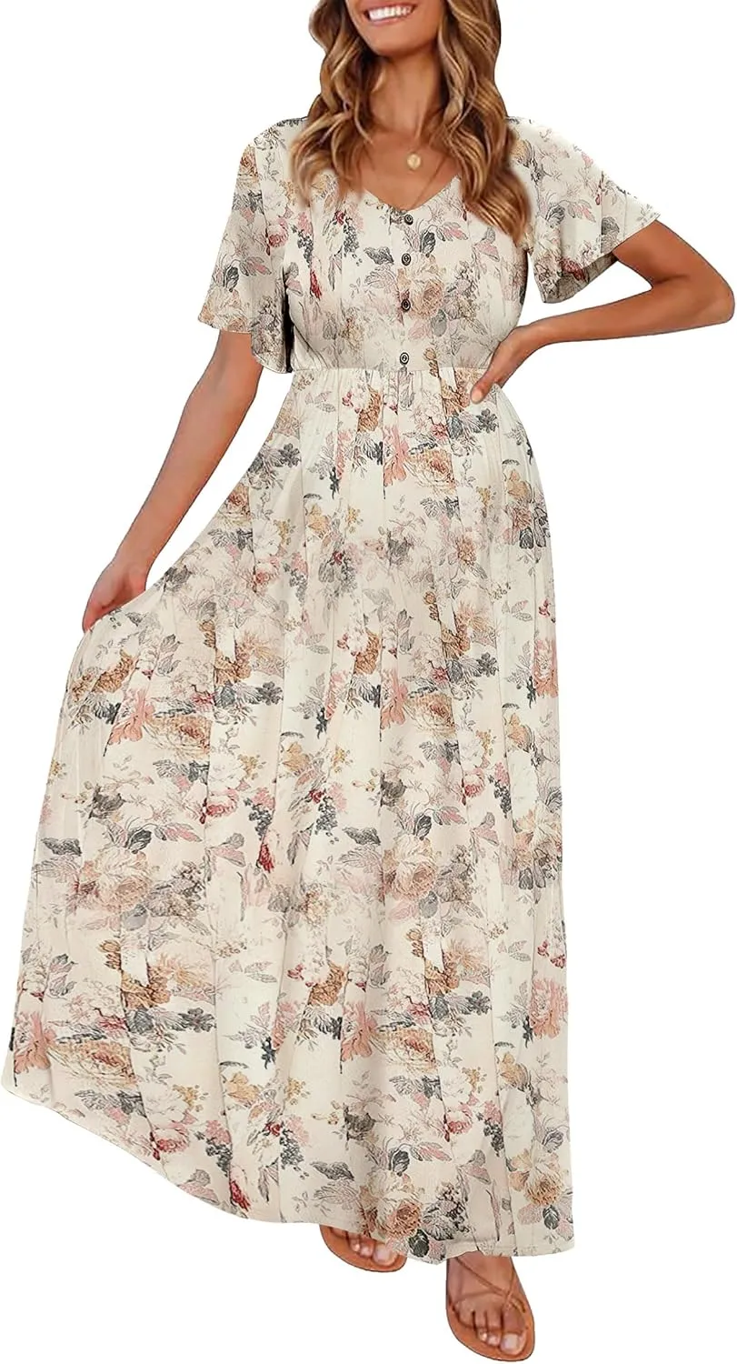 Peauty Summer Maternity Dresses for Women Maternity Photoshoot Dress with Decorative Button Baby Shower Dress