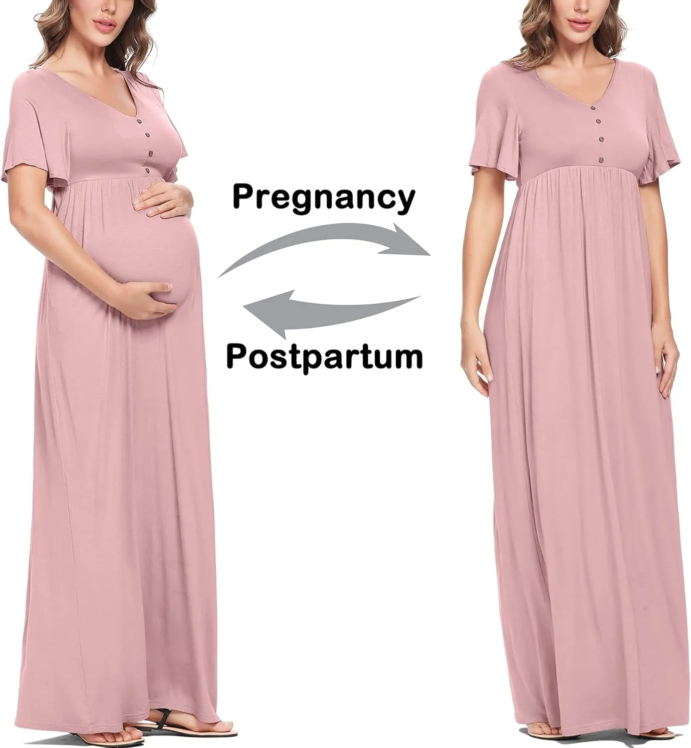 Peauty Summer Maternity Dresses for Women Maternity Photoshoot Dress with Decorative Button Baby Shower Dress
