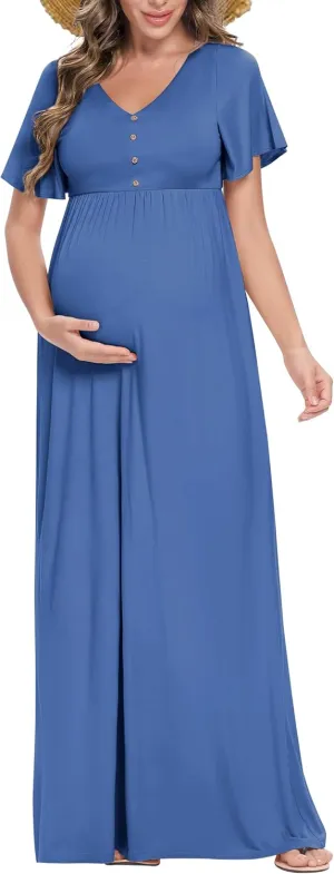 Peauty Summer Maternity Dresses for Women Maternity Photoshoot Dress with Decorative Button Baby Shower Dress
