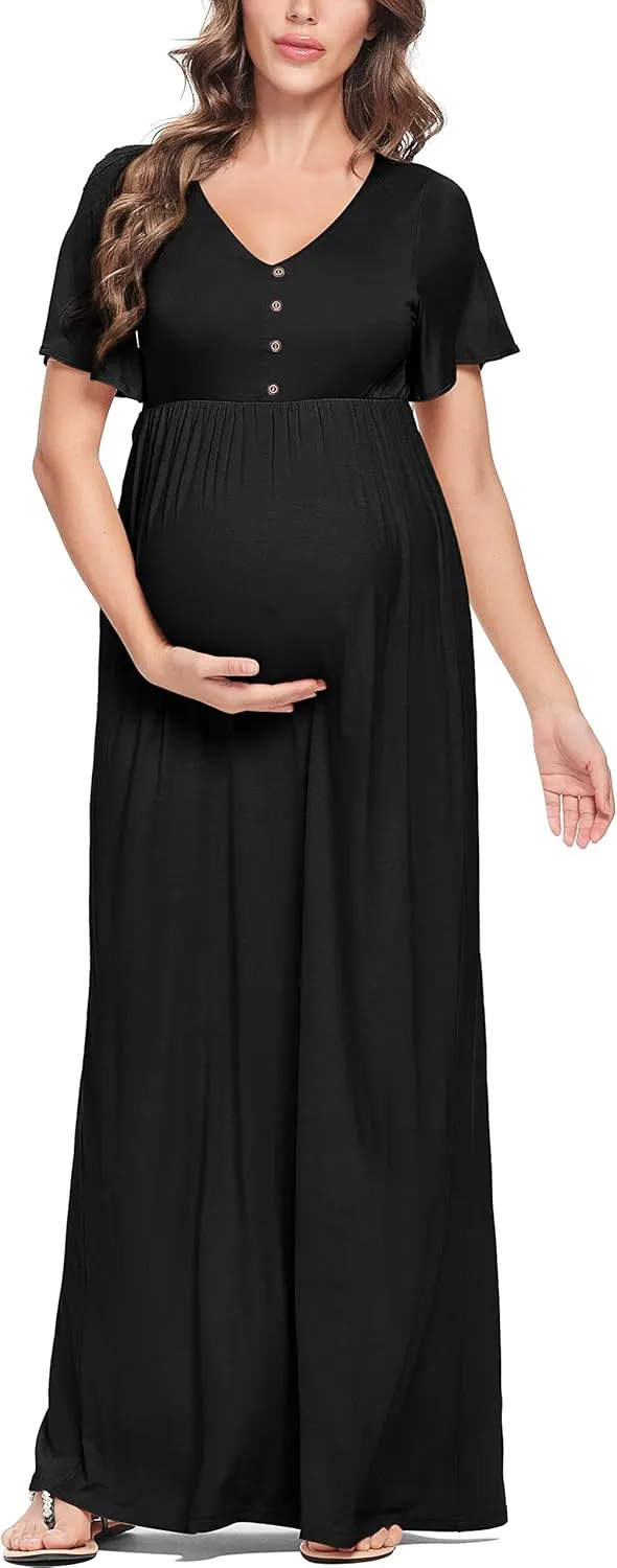 Peauty Summer Maternity Dresses for Women Maternity Photoshoot Dress with Decorative Button Baby Shower Dress
