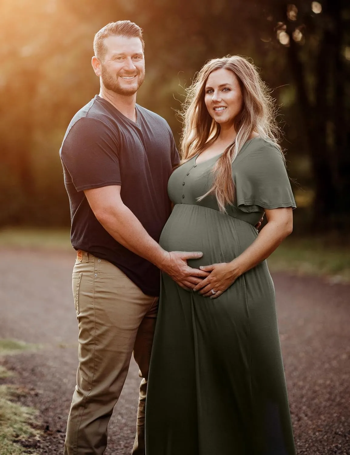Peauty Summer Maternity Dresses for Women Maternity Photoshoot Dress with Decorative Button Baby Shower Dress