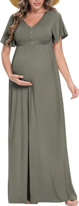 Peauty Summer Maternity Dresses for Women Maternity Photoshoot Dress with Decorative Button Baby Shower Dress