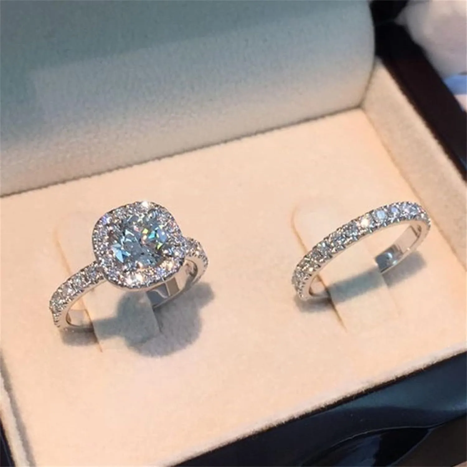 Personalize 925 Silver Princess Cut Diamond Bridal Ring Sets Engagement Ring for Women Statement Promise Rings