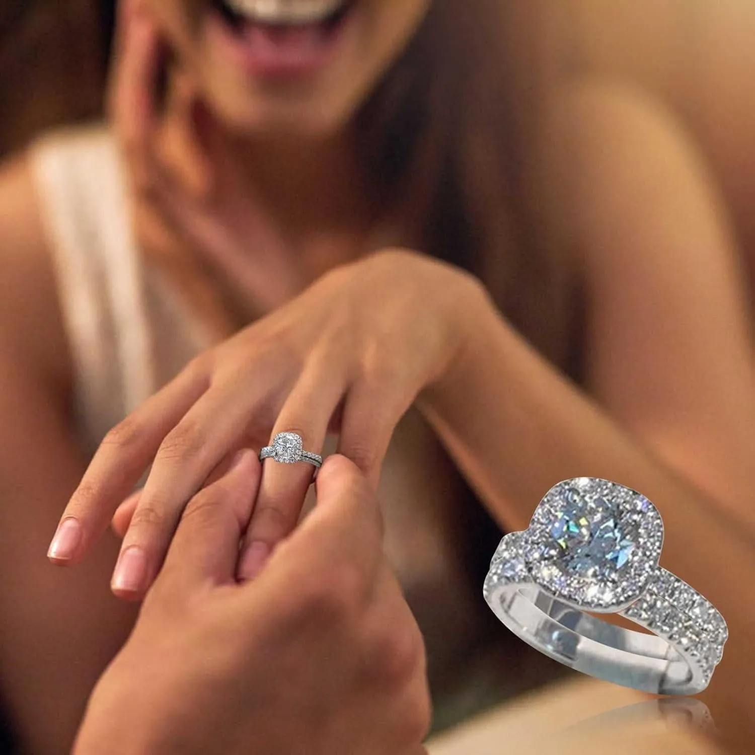 Personalize 925 Silver Princess Cut Diamond Bridal Ring Sets Engagement Ring for Women Statement Promise Rings