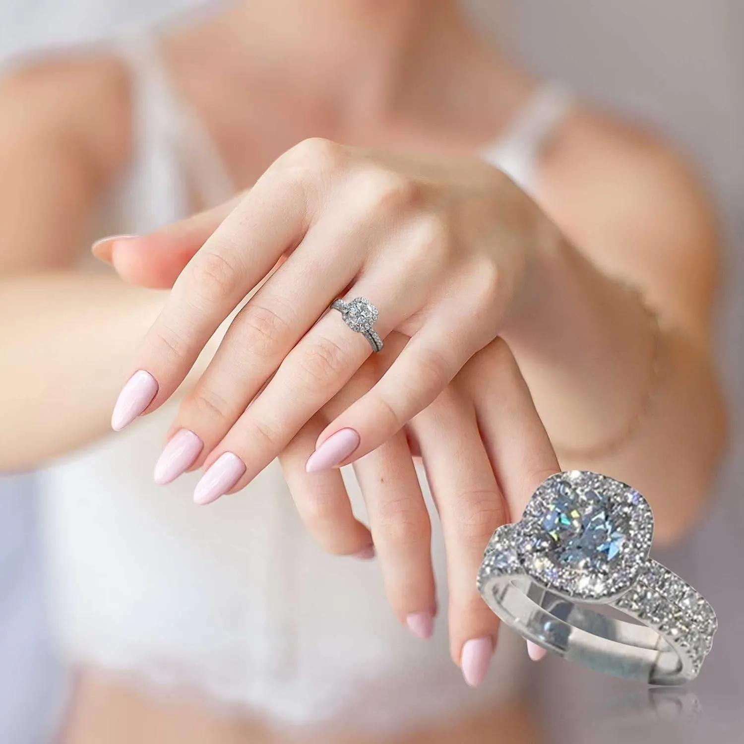 Personalize 925 Silver Princess Cut Diamond Bridal Ring Sets Engagement Ring for Women Statement Promise Rings