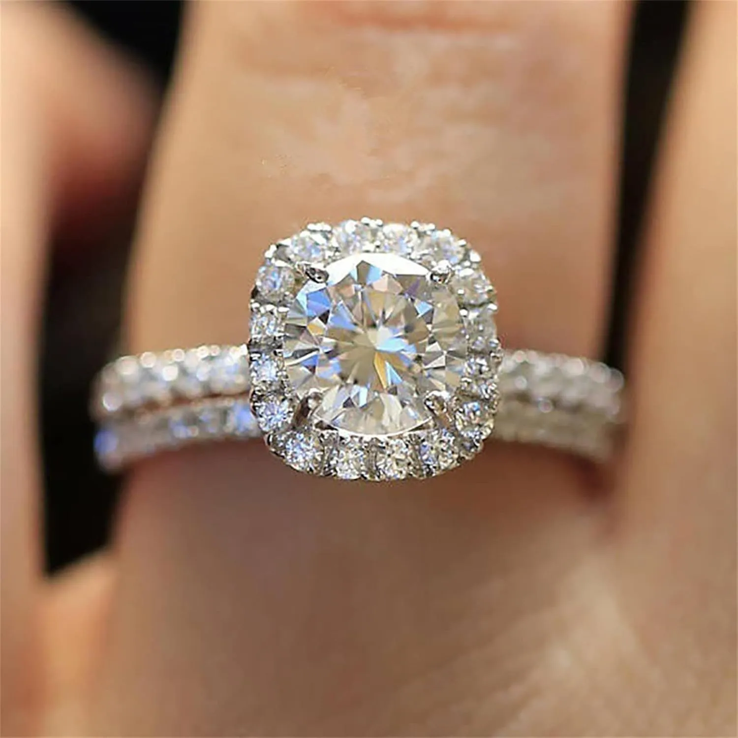 Personalize 925 Silver Princess Cut Diamond Bridal Ring Sets Engagement Ring for Women Statement Promise Rings