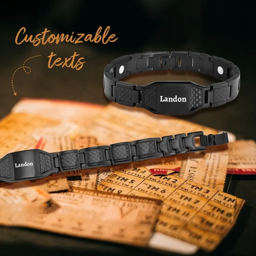 Personalized Bracelet for Men Stainless Steel Cuff Adjustable Bangle Custom Engraved Jewelry Gifts for Dad Husband Brother Fathers Day with Box