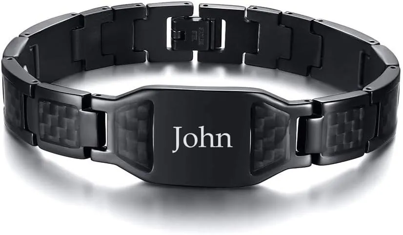 Personalized Bracelet for Men Stainless Steel Cuff Adjustable Bangle Custom Engraved Jewelry Gifts for Dad Husband Brother Fathers Day with Box