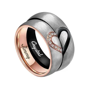 Personalized Matching Rings for Couples Personalized Couples Rings Set for Him and Her Half Heart Rings Custom Free Engraving Engagement Rings Jewelry Gifts for Couples Women Men (Couple Set)