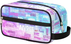Personalized Name Makeup Bag, Custom Women Cosmetic Travel Toiletry Bag Pouch Organizer for Vacation Weekend, Painted Blue Pink Watercolor