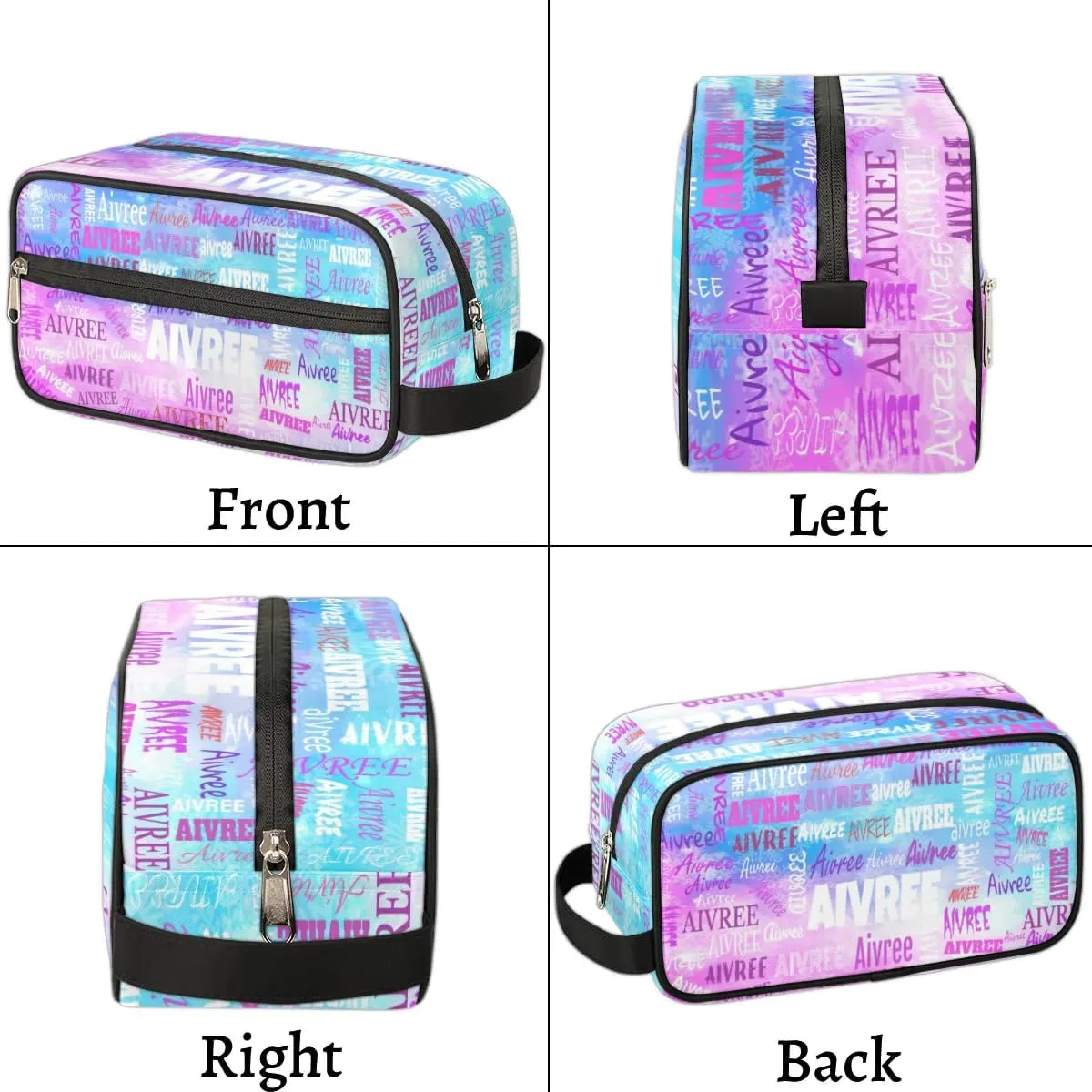 Personalized Name Makeup Bag, Custom Women Cosmetic Travel Toiletry Bag Pouch Organizer for Vacation Weekend, Painted Blue Pink Watercolor